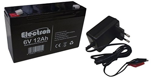 BATTERIA A PIOMBO 6V 12AH CON CARICABATTERIA PIOMBO 6V 600mAh PEG PEREGO