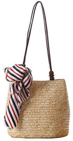 Butterme Bolso de Verano de Mujer de Moda Bolsa de Hombro Tejido de Paja Bolsa de Playa de Paja Bolso Casual Totes(Beige)