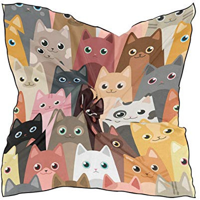 Katzen-Seidenschal für Damen, quadratisch, Satin, Kopftuch, Halstuch, Schal