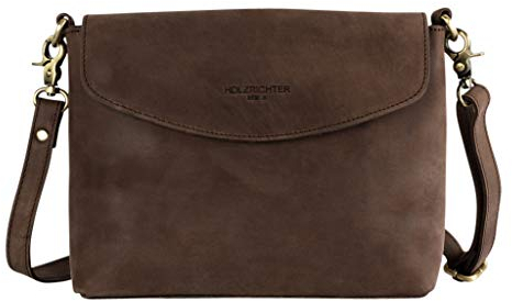 HOLZRICHTER Berlin Umhängetasche No 1-2 (M) dunkelbraun - Kleine Handtasche für Damen handgefertigt aus Premium-Leder…