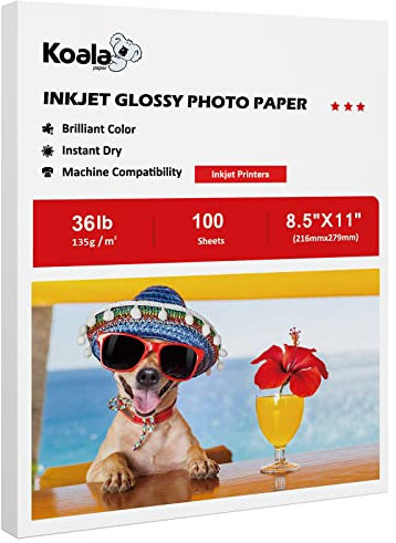 Koala Dünnes Tintenstrahldruckerpapier für DIY Chipbeutel und Druckbroschüre Flyer 8,5x11 Zoll Glänzend 100 Blatt 16,3 kg