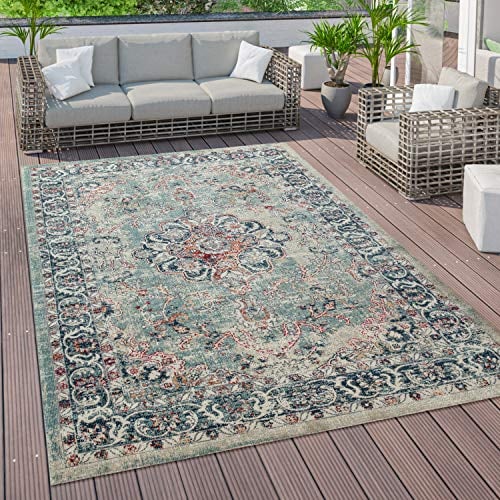 Paco Home Outdoor Teppich Küchenteppich Balkon Terrasse Vintage Orient Muster Rot Blau Beige, Grösse:60x100 cm