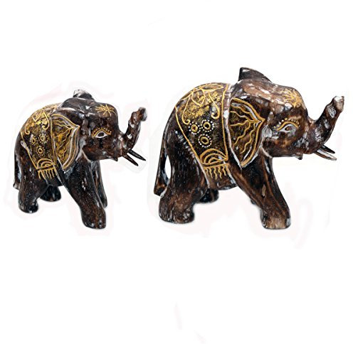 Gall&Zick Holz Figur Elefant Dekoration Bali Deko Garten Wohnung Statue Tier Tiermotiv Geschenk (Set/2)
