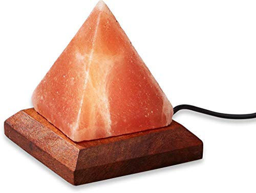 Good Health USB Himalayan Salt Natural IONES Therapeutic Fire Bowl Lamp with Chunks on Wooden Base (USB(Pyramid Lamp))
