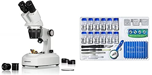 Bresser 3D Stereo Auflicht Durchlicht Mikroskop Researcher ICD LED 20x-80x mit 360° drehbarem Tubus & Bresser Junior Experimentier-Set zum Einstieg in die Mikroskopie mit Objektgläsern, Lupe