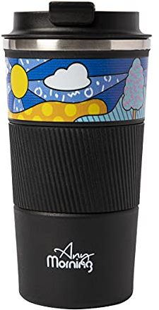 Any Morning Stainless Steel Travel Coffee Mug, Coffee Tumbler with Lid, Double Wall Vacuum Insulated Travel Mug, Leak & Spill Proof, Tumblers for Hot Cold Drinks, 17 Oz (500 ml)