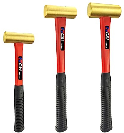 C&T 3-teiliges Hammer-Set, ummantelter Fiberglas-Messing-Hammer, 40,6 cm, 61 cm, 907 g