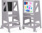 Dripex Lernturm für Kinder, Lernturm Höhenverstellbar Kippschutz, Montessori Holz Learning Tower mit Doppelseitige Tafel Für Kinder Baby, ideales Montessori Küchenhelfer ab 1 Jahr (Grau-Klassisch)