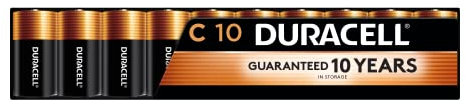 Duracell Coppertop C Batteries, 10 Count Pack, C Battery with Long-lasting Power, All-Purpose Alkaline C Battery for Household and Office Devices