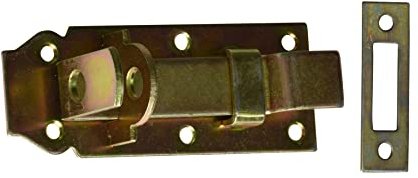 BRESKO Türriegel Schlossriegel Türschloßriegel Schubriegel Torriegel Riegel Türschloss verzinkt gelb galvanisiert Abschließbar (Gekröpft: 120x50 mm)