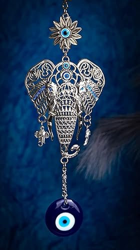 Mythology Centre Evil Eye Hanging for Car, Home Entrance Door Decoration,Lucky Big Elephant Face Nazar Battu for Home Protection, Good Luck Charm and Prosperity at Office & Home
