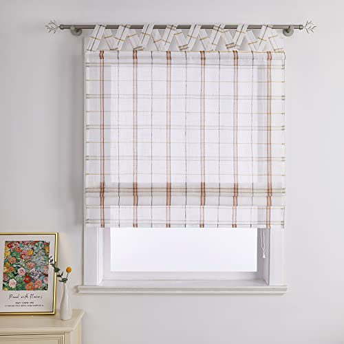 Joyswahl Leinenoptik Raffrollo mit Kariert Design Schals »Jill« Raffrollo mit V-Schlaufen Landhausstil Fenster Vorhänge BxH 100x140cm Rot 1 Stück