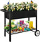 Koutemie Outdoor Erhöhter Pflanzkasten mit Beinen für Gartenarbeit, Erhöhter DIY Gartenbeetwagen auf Rädern für Gemüse Blume Tomate Kräuterpflanze, Schwarz