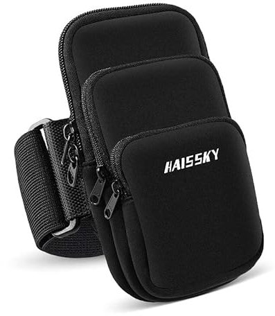 3 Pockets Running Phone Armband Holder for iPhone 16 15 14 Pro Max 13 Plus 12 11 XS XR X 8 7 Galaxy S23 Pouch Key Card Bag, Water Resistant Cell Phone Sport Arm Bands for Exercise Walking Workout Gym