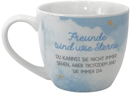 Dekohelden24 Maxi - Kaffeebecher/Tasse aus Porzellan, Motiv: Freunde sind wie Sterne, Größe H/Ø: 9,2 x 10,5 cm, Fassungsvermögen 400 ml, Spülmaschinengeeignet.