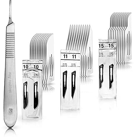 May Set: 30 Skalpellklingen Fig. 10 11 15 & Halter Nr. 3 | Steriles Klingen-Mix-Paket inklusive Zubehör für präzise Arbeiten in der Podologie