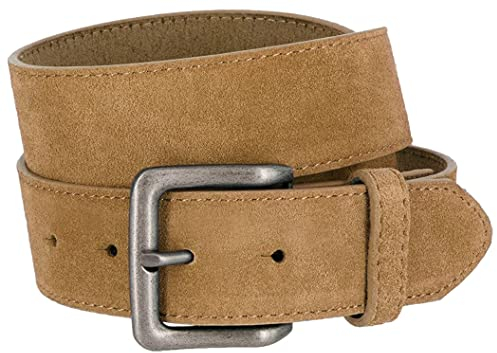 Belts.com Lässiger Jeansgürtel aus Veloursleder, quadratisch, 3,8 cm breit., Taupe, 42