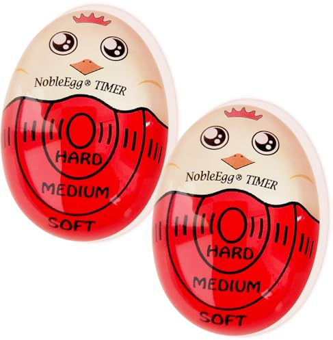 NobleEgg Egg Timer for Boiling Eggs, Soft Medium Hard Boiled Egg Timer That Changes Color When Done, No BPA, Basics line, Red, Pack of 2