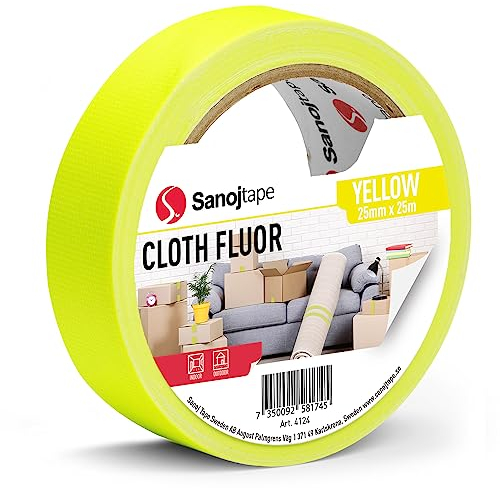 Sanojtape Neon-Fluor-Gewebeband 25mm x 25m Fluoreszierendes Gelbes Dekoband Fluoreszierendes Klebeband