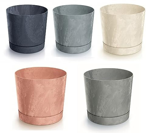 B2C Plant Pots Indoor Outdoor Plastic Marble Concrete Flowerpot Small Medium Large Tubo 5 Colours (40 cm, Anthracite)