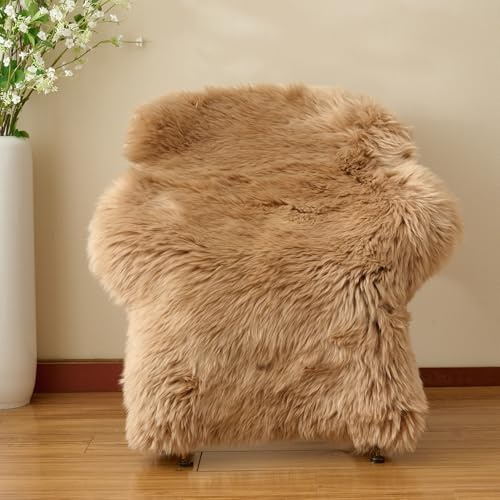 GINAMUSE Premium Genuine Sheepskin Area Rug for Bedroom,Real Fluffy Soft Wool Fur Carpet Natural Luxury Lambskin Rug Seat Chair Covers for Couch Sofa Living Room(Tan,2×3 Feet Sheepskin)
