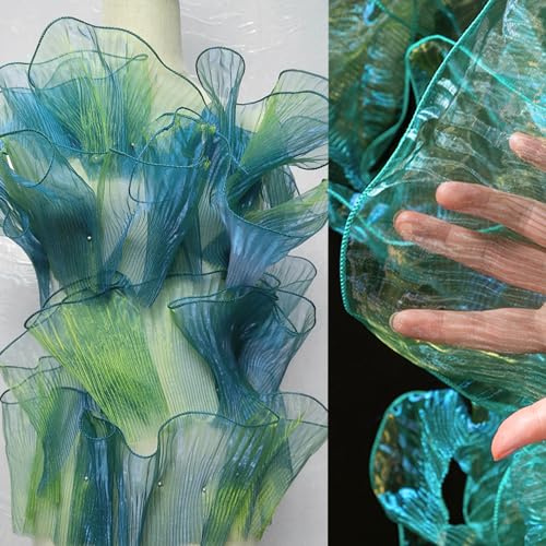 4,5 m Schillerndes Rüschenband, Plissierter Chiffonbesatz, für Kleider, Hochzeitsdekoration, Basteln, Nähen (Magisches Fluoreszierendes Grün)