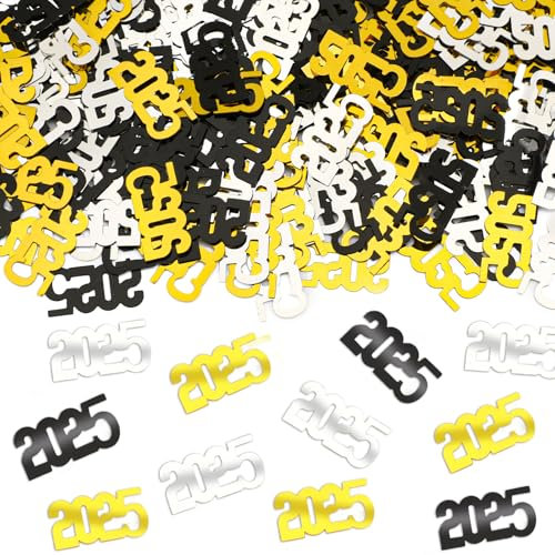 JULBEAR 2024 Silvester-Konfetti, Neujahrsparty-Zubehör, Schwarz, Gold, Silber, 2024, Konfetti, Silvester-Dekorationen, 2024, Nye Tischdekoration für Happy New Year Geschenk, Neujahr, Themen-Events,