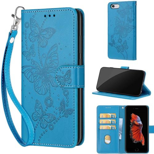 KENHONER iPhone 6 Plus/6s Plus Case, Shockproof Protective Case with Card Slots, Kickstand, Magnetic Closure - Blue