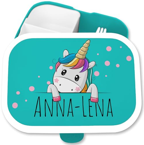 Brotdose Kinder Campus für Mepal - Einhörner - Brotbox Einhorn süß Lunchbox Unicorn I - 750 ml - Türkis - kindergarten vorschulkinder geschenke einhörnern personalisierte brotzeitbox schule