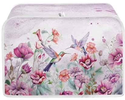 TOADDMOS Hummingbird Floral Pink 4 Slice Toaster Cover,Kitchen Appliances Dust Cover for Bread Bakeware