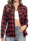 Aottori Chemisier à Carreaux Femme Coton Chemise Flanelle Chic avec Bouton Classique Blouse Bucheron Western Décontractée Retro Ecossaise Casual Vintage Blouse A-Noir Rouge L