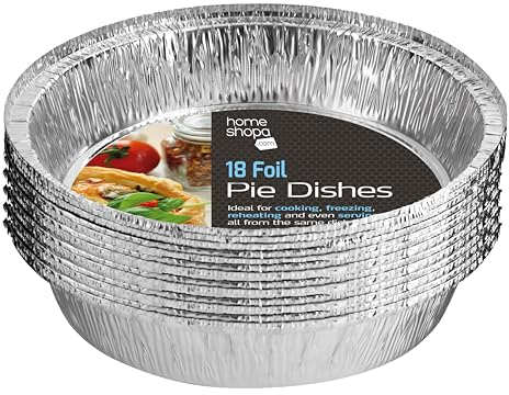Homeshopa Aluminum Foil Pie Pan, 18 Pack Disposable Round Flan Trays, Durable Air Fryers Cooking Baking Dishes for Pie, Fruit Tarts, Quiche, Food Storage Takeaway Containers, Oven & Freezer Safe