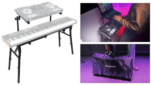 Rockville PKS40 2-Tier Keyboard Stand, Adjustable, Steel, Foldable, Detachable Second Tier, Carry Bag, Perfect for DJs, Studios, Live Performances