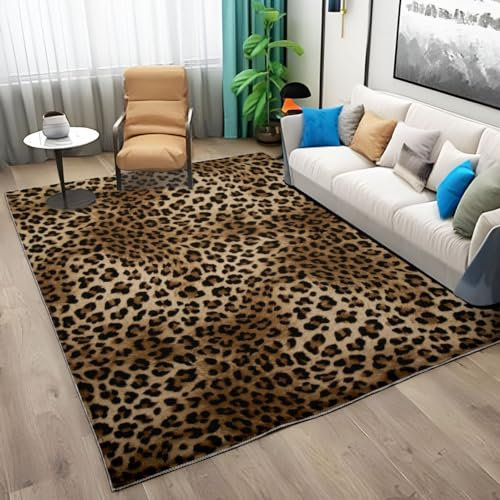 Generic Teppich Schlafzimmer Leopardenmuster 60x90 cm Modern Teenager Kind Junge Wohnzimmer Teppich rutschfeste Kurzflor Dekoration Carpets Flanell Teppiche