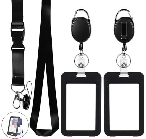 Porte-badges verticaux double face en plastique transparent avec fenêtre de visualisation - Enrouleurs de badge et cordon rétractables - Pour cartes clés, conférences, laissez-passer, infirmières,