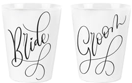 Purely Home Bride & Groom Egg Cup/Shot Glass Set - Mr & Mrs Wedding Presents - Pack of 2 Ceramic Egg Cups/Holders Kitchenware/Shot Glasses Drinkware Boxed Gift