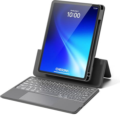 CHESONA Clavier iPad Air 11 Pouces M3 2025/M2 2024, iPad Pro 11 Clavier avec Trackpad, Backstand Étui Robuste pour Air 5/4, AZERTY, Étui Magnétique Détachable, Support Réglable 15-180°, Gris