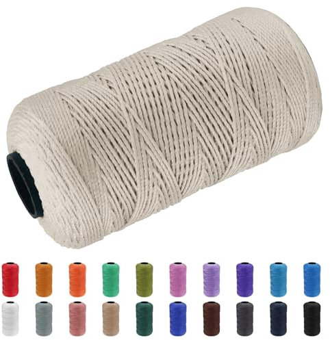 CAMAL Hilo Macrame 1,5mm x 200m Polipropileno Hilo para Crochet Cuerda Trenzada Lanas para Crochet Yarn Trapillo para Tejer Bolsos para Cesta de Ganchillo (Blanco Humo)
