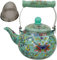 Cafetera esmaltada, tetera vintage decorativa, hervidor de agua, hervidor de café, hervidor de agua de fondo plano, calentador de tetera para estufa, cocina de inducción, hervidor de camping, verde