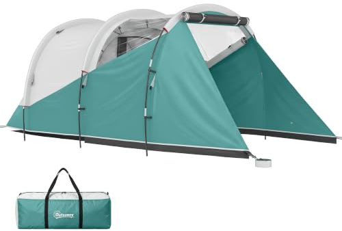 Outsunny 3 Man Camping Tent, 3000mm Waterproof Large Family Tent, Green | 2 Room, with Bedroom and Living Room, Sewn-in Groundsheet, Portable Carry Bag, for Festival, 460L x 260W x 190H cm
