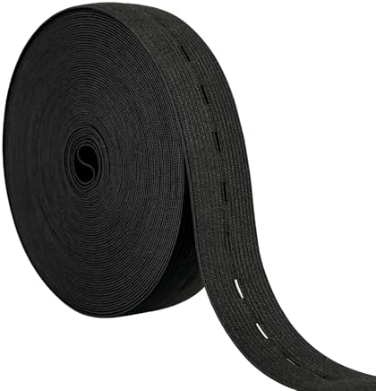 10M Gummiband mit Knopfösen Breit 25mm Gummiband zum Nähen Schwarz Flaches Nähband Gummiband mit Knopfloch Elastisches Gummiband Nähen für Hosenrock Stirnband Taillenbändern zum Stricken