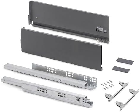 Emuca - Schubladen-Kit für Küche und Bad mit 3D-Regelung, Höhe 178mm, Tiefe 550mm, 40 Kg, sanftes Schließen, Panels nicht enthalten, Stahl, Anthrazitgrau