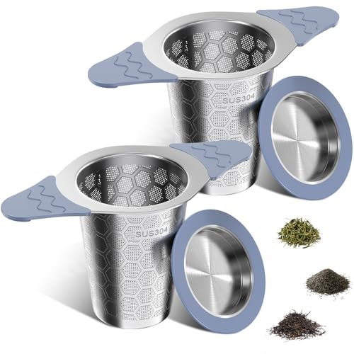 CTIANWXY 2PCS Tea Infuser for Loose Leaf Tea,18/8 Stainless Steel Tea Infuser with Heat Proof Silicone Handles,Extra Fine Mesh Tea Strainers Filter Fine Tea Leaves Effectively,Fits TeaPots/Mugs