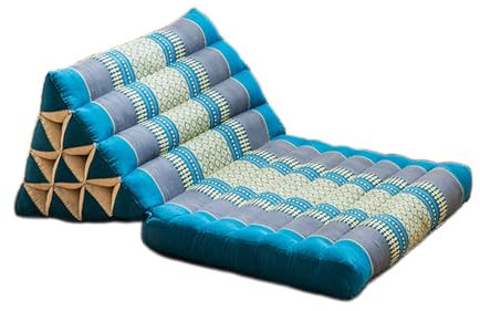 XLIHAWY Cuscino Triangolare Tailandese, Comodo 2 Volte Cuscino da Pavimento Cuscini, Ripieno di Kapok Pieghevole Materasso per Sdraiarsi Guardare(Blue-A)