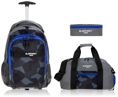 Elephant 3 Teile Set Trolley Hero Signature Schultrolley Schulranzen Trolly Sporttasche Mäppchen 12800 (Cyber Camo Blau 12771)