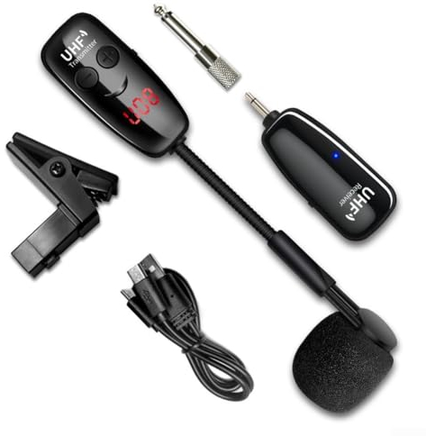 UHF Kabelloses Instrumenten-Mikrofon, Saxophon-Mikrofon, kabelloser Empfänger und Sender, für Trompeten, Klarinette, Cello