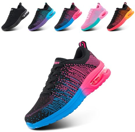 Hitmars Basket Femme Sneakers Légères de Sport Running, Chaussures de Course Confortables et Respirantes pour Fitness, Gym, Jogging - Rose Bleu EU42