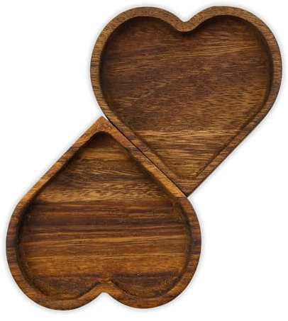 Lot de 2 plateaux en bois de noyer en forme de cœur, assiette en bois romantique, plateau de service décoratif pour collation, bonbons, gâteaux, fruits, noix, décoration de table, Saint-Valentin, Noël
