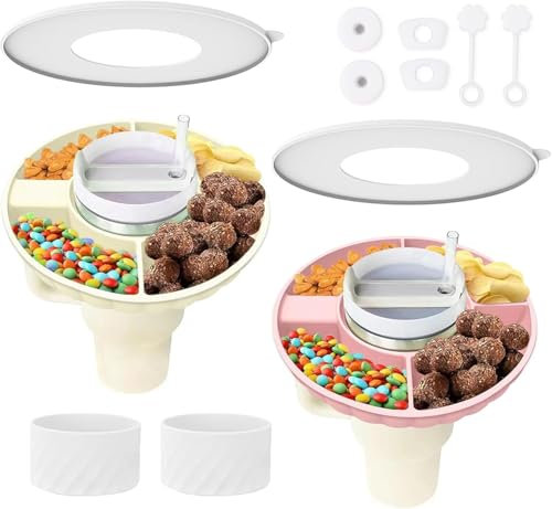 Stanley Silicone Snack Tray with Lid - 40 oz Tumbler Bowl with Handle, Spill Stopper Set for Car, Home, Party