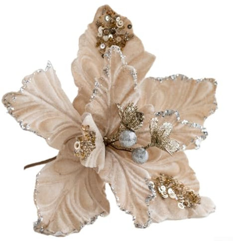 Besttoolifes Fiori di Natale, decorazioni per albero di Natale, decorazioni per la casa glitterate, decorazioni natalizie glitterate, fiori di stella di Natale, fiori per albero di Natale (champagne)